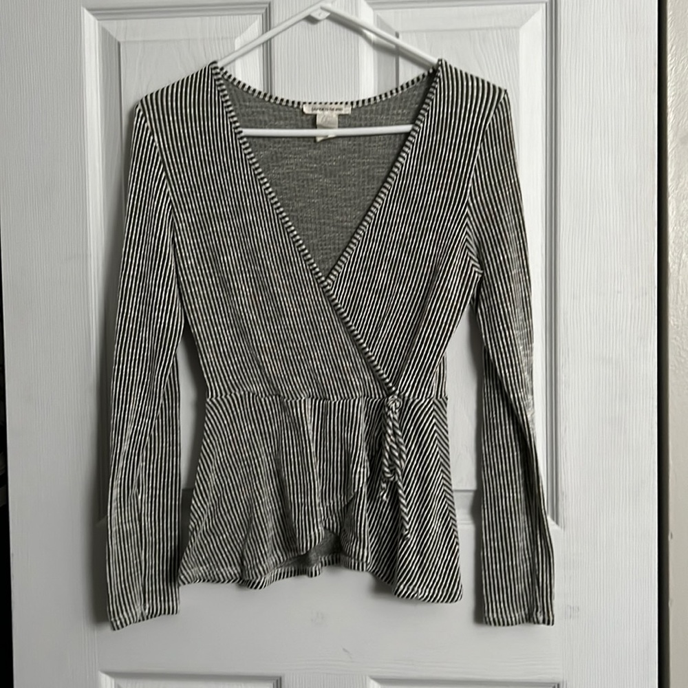 Green striped wrap around shirt